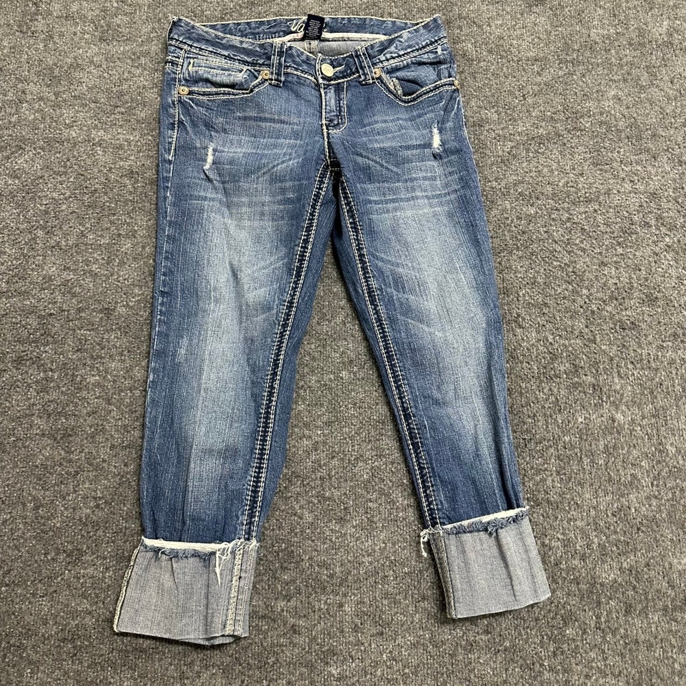 Vanity Jeans Womens Size 27 Blue Slim Fit Cropped Raw Hem Heavy Stitch 5VA1031